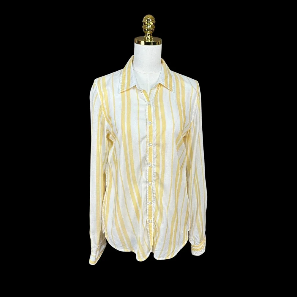 Maurices Womens Yellow White Striped Button Down Shirt Long Sleeve Small NWT